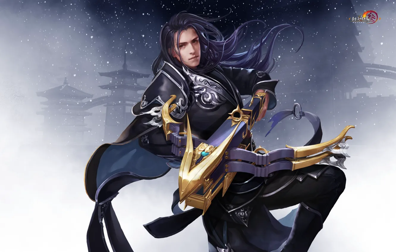 Photo wallpaper weapons, the game, warrior, art, crossbow, Twilight mountain fly bird °, Gian Vang, Tibetan sword