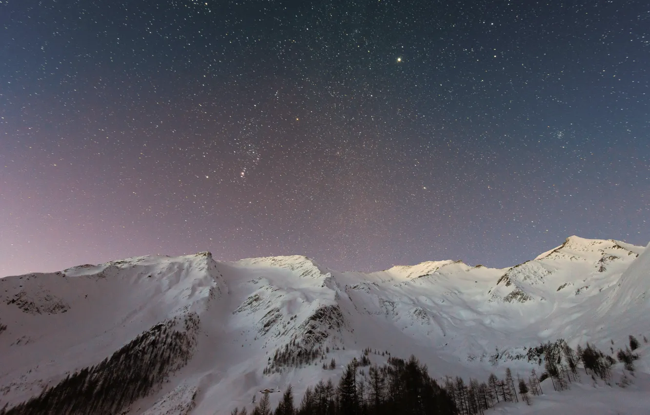 Photo wallpaper mountains, mountains, snow, starry sky, starry sky, snow, Eberhard Gross Gasteiger