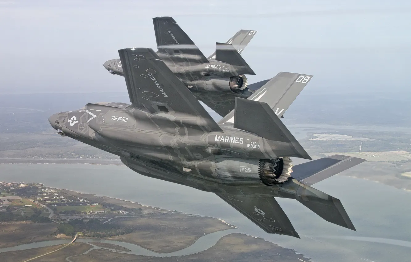 Photo wallpaper flight, fighter, bomber, Lightning II, F-35B
