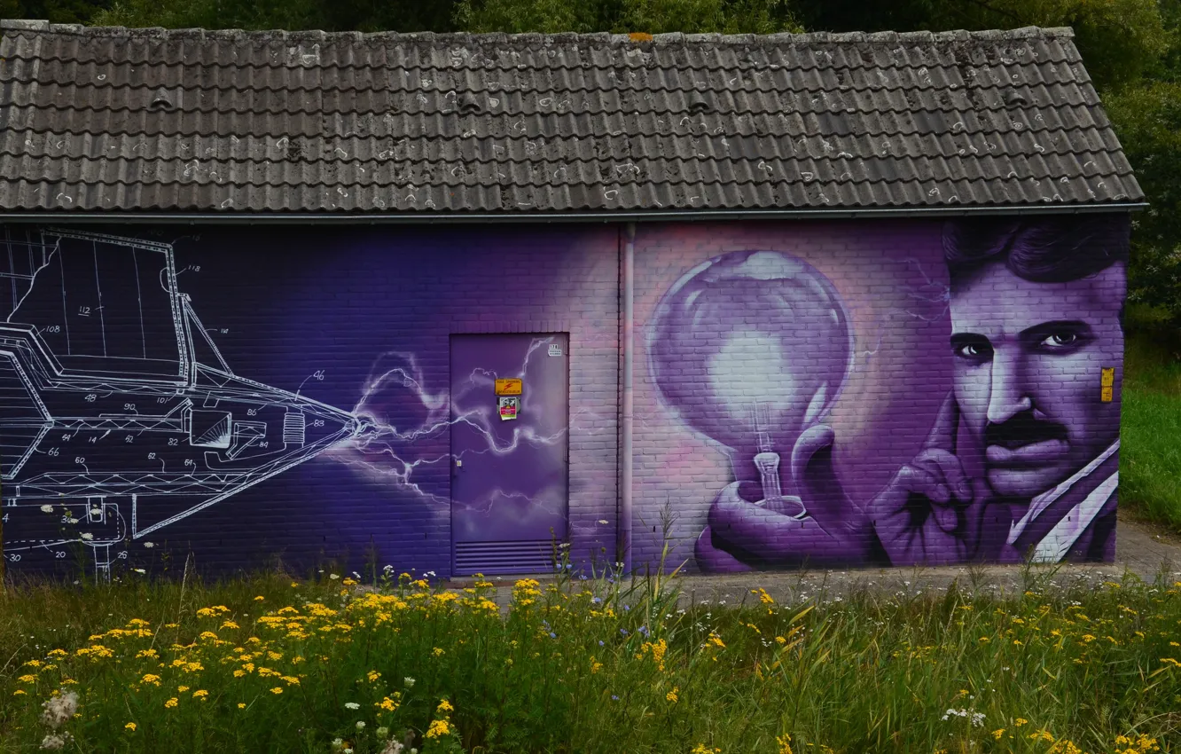 Photo wallpaper summer, energy, flowers, face, graffiti, glade, lightning, figure