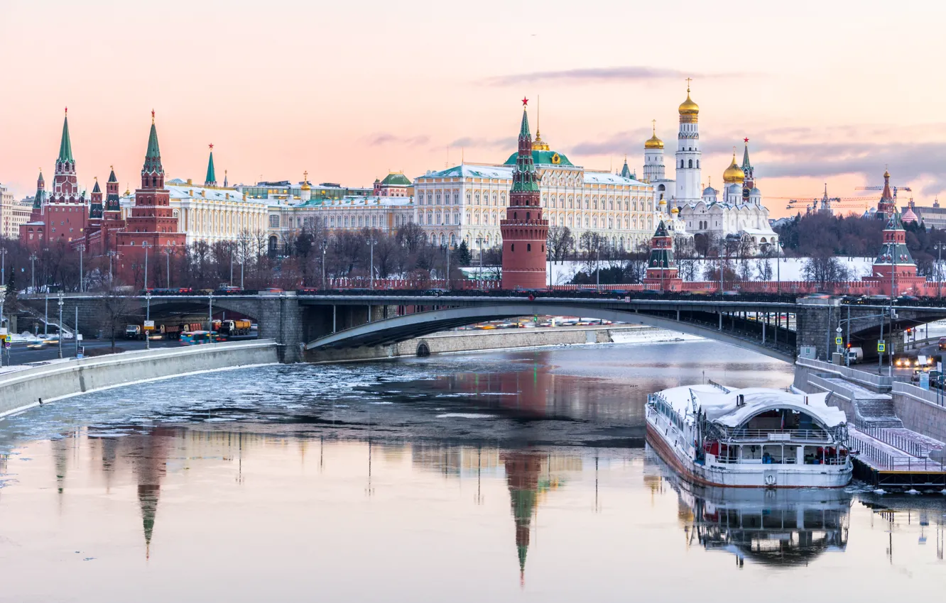 Photo wallpaper winter, river, Moscow, The Kremlin, Russia, Moscow, Kremlin