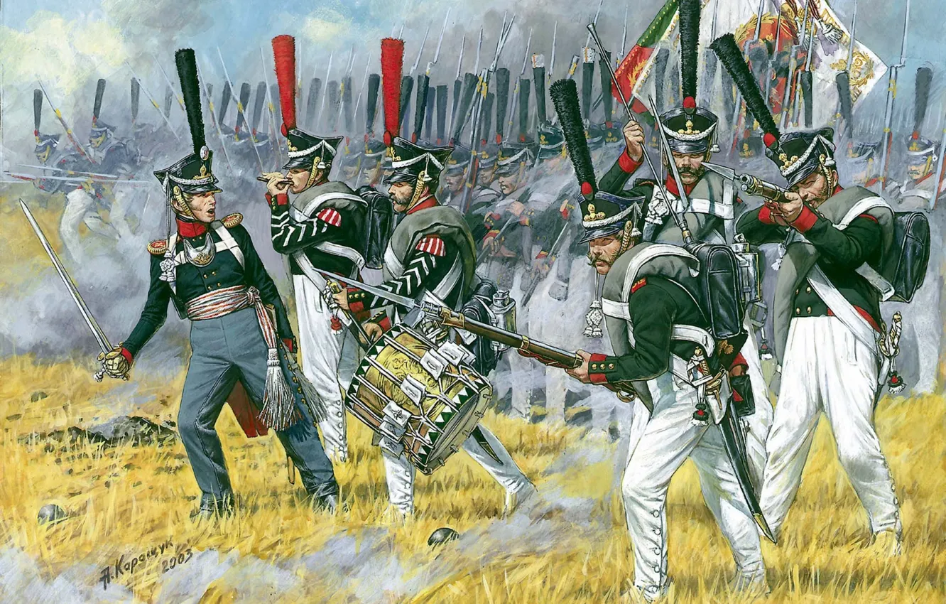 Photo wallpaper irresistible in bayonet attack., Russian heavy infantry, grenadiers 1812 - 1814гг. Linear heavy infantry, not …