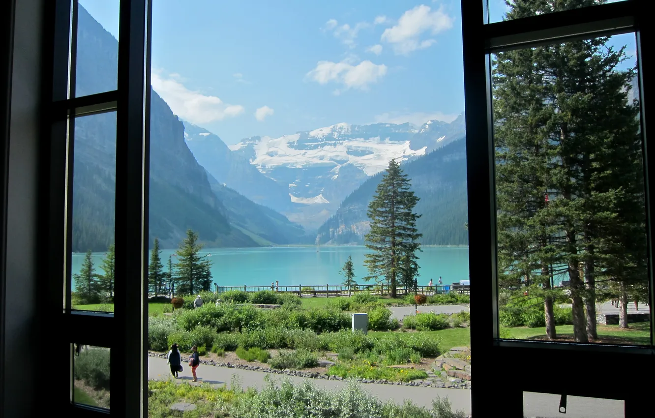 Photo wallpaper forest, the sky, clouds, landscape, mountains, nature, lake, rocks