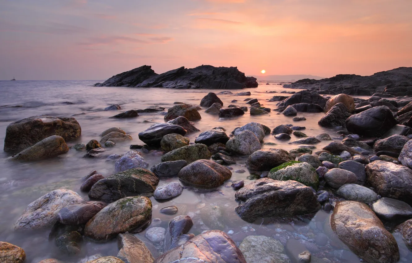 Photo wallpaper sea, beach, the sky, the sun, sunset