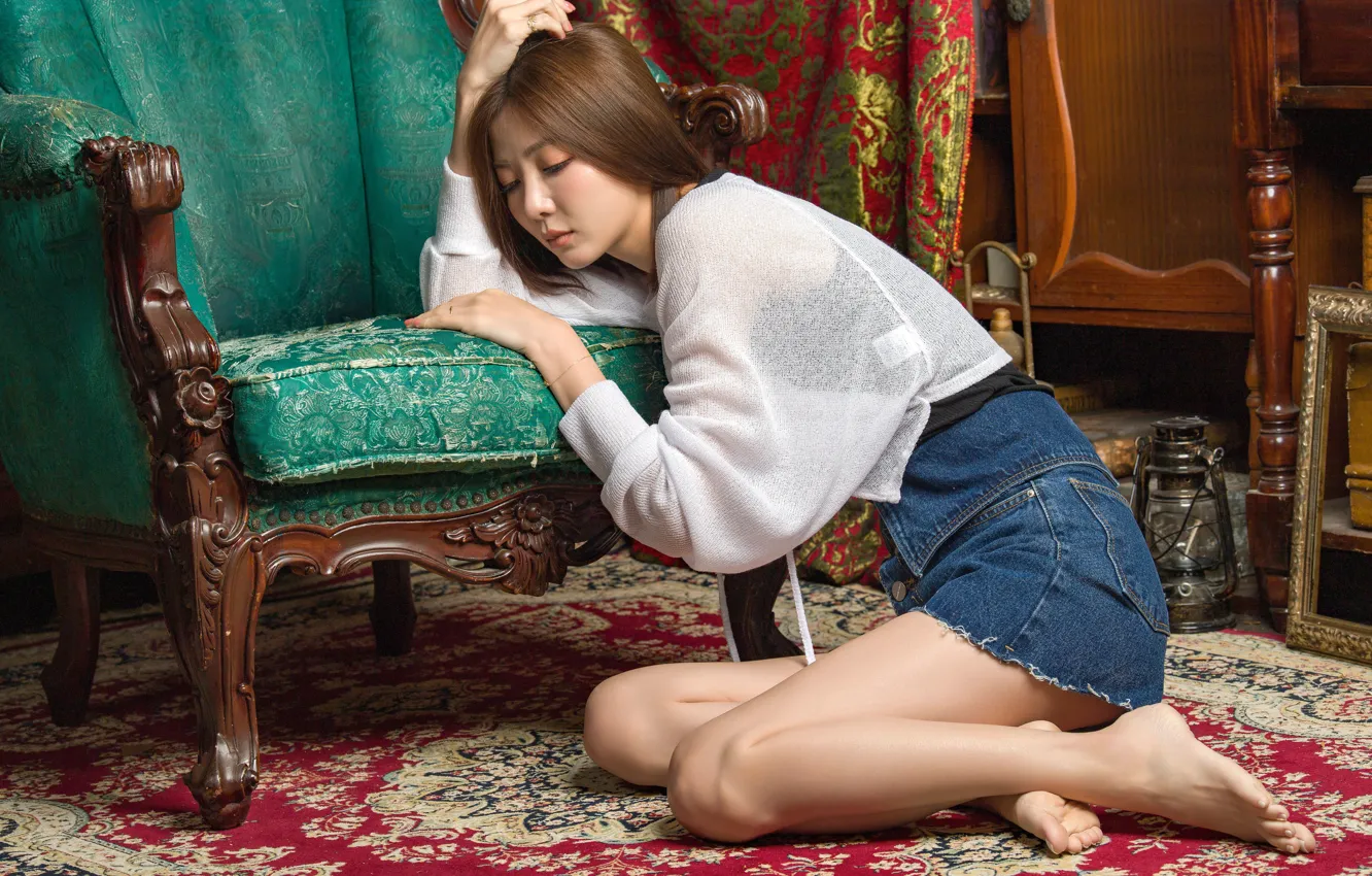 Photo wallpaper pose, chair, legs, Asian