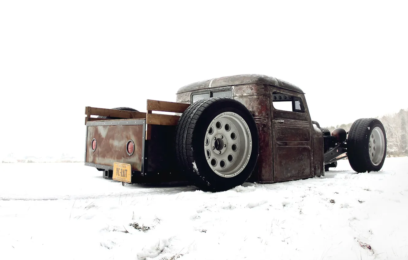 Photo wallpaper snow, Volkswagen, hot rod, Volkswagen, snow, ratroad, ratrod