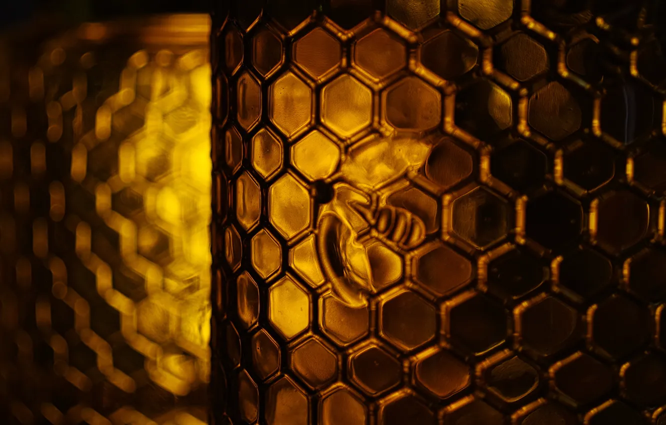 Photo wallpaper glass, light, bee, texture, cell, honey, Bank, relief