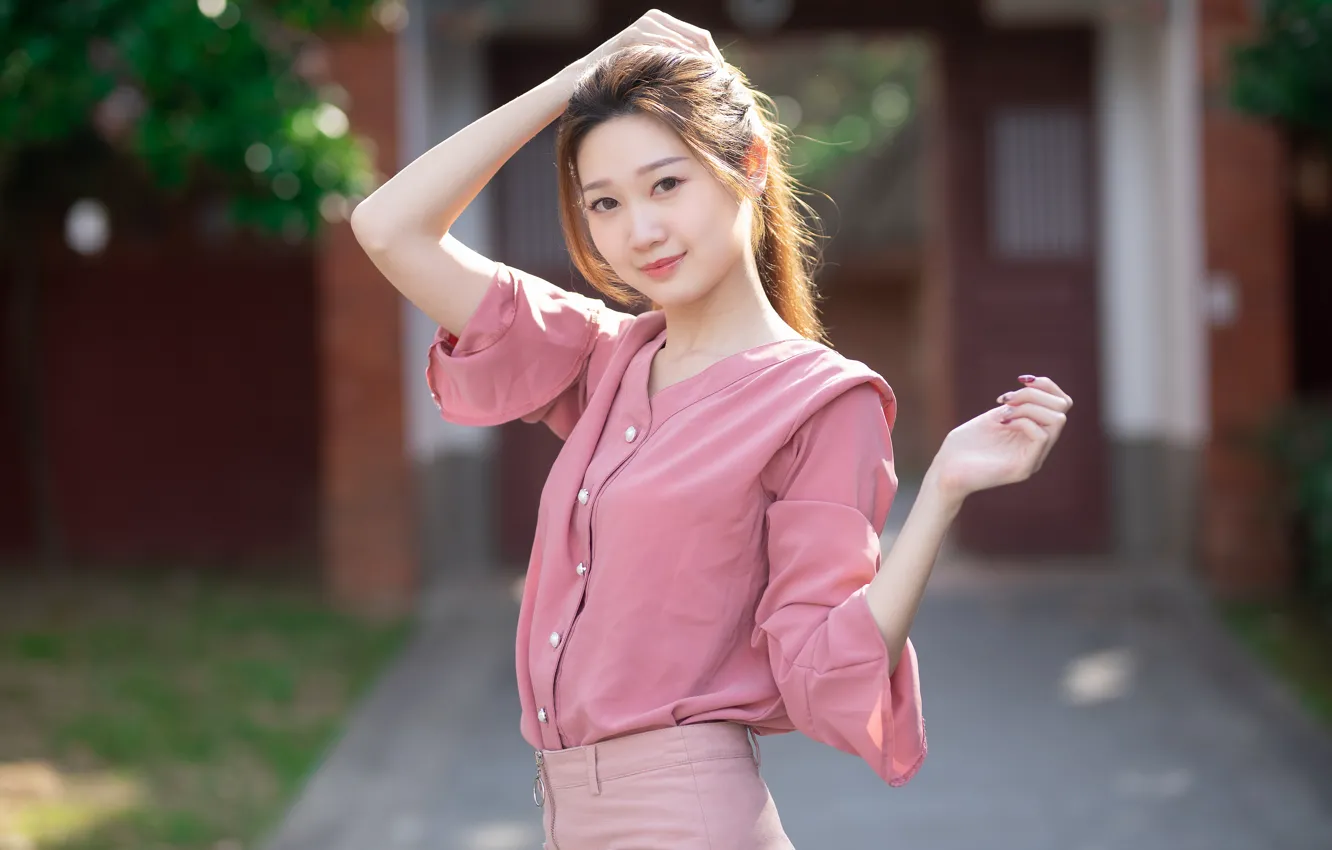 Photo wallpaper hands, blouse, Asian, cutie, bokeh