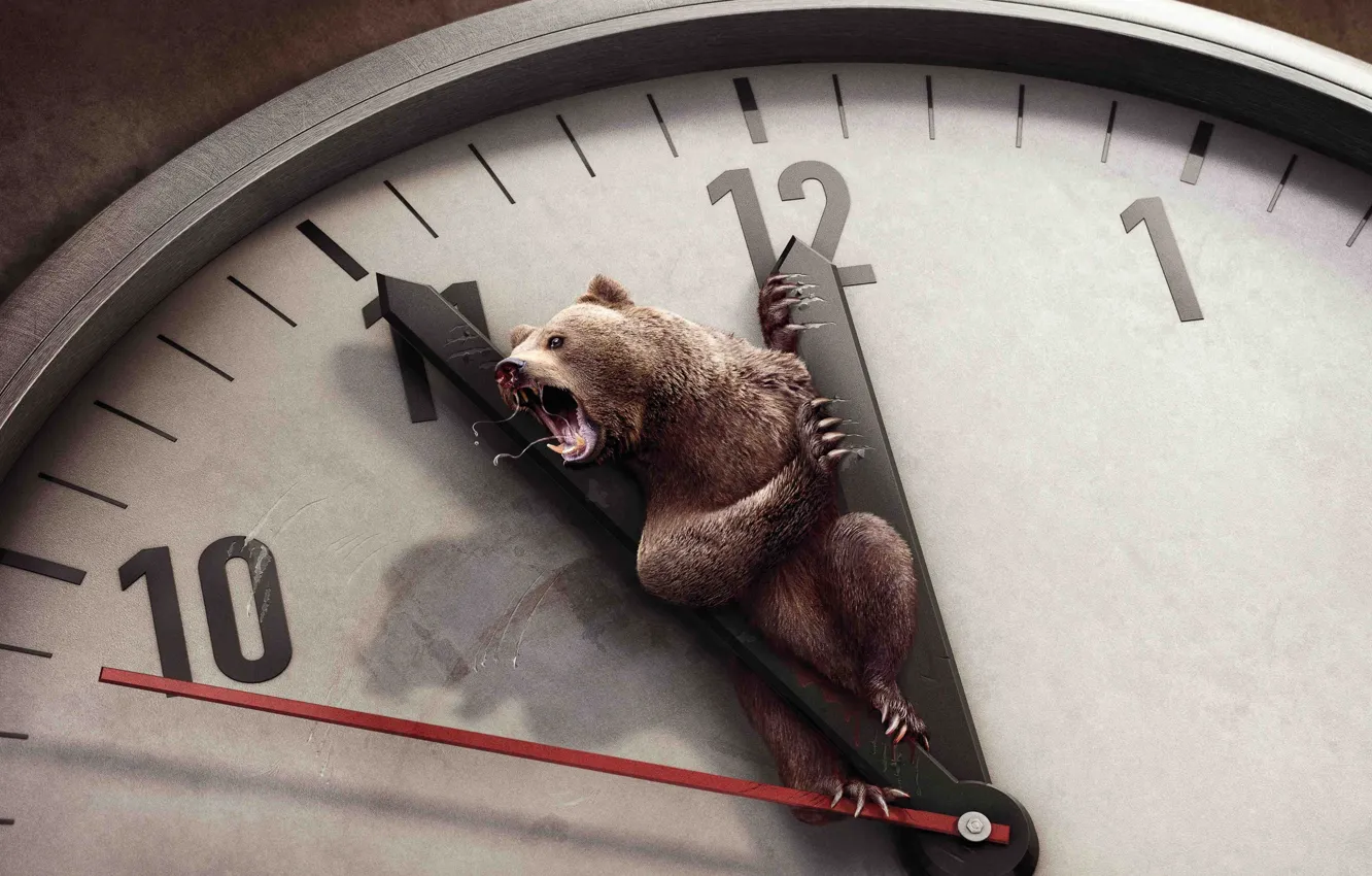 Photo wallpaper arrows, watch, dial, MOUTH, BLOOD, BEAR, FANGS, CLAWS