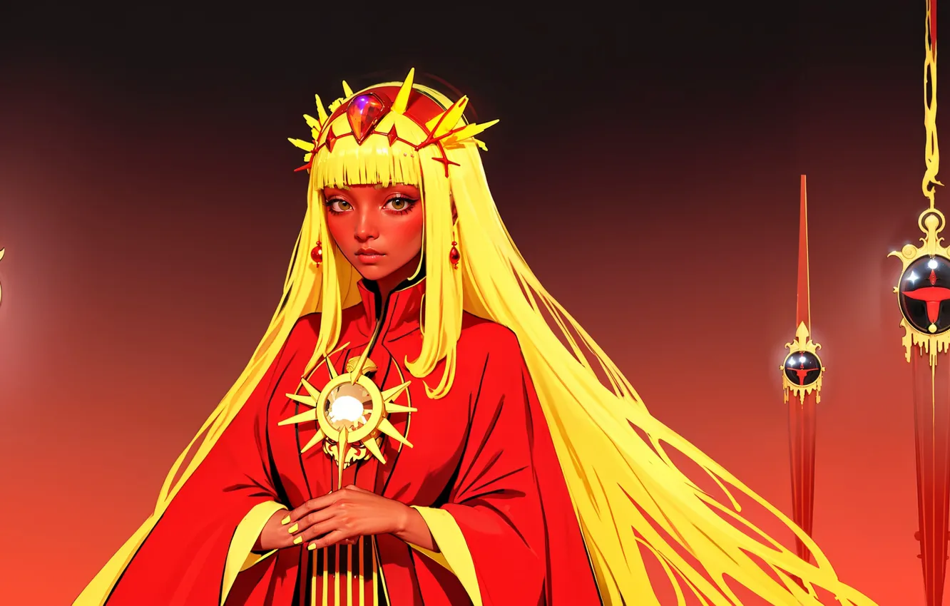 Photo wallpaper red, fantasy, fiction, yellow, girl