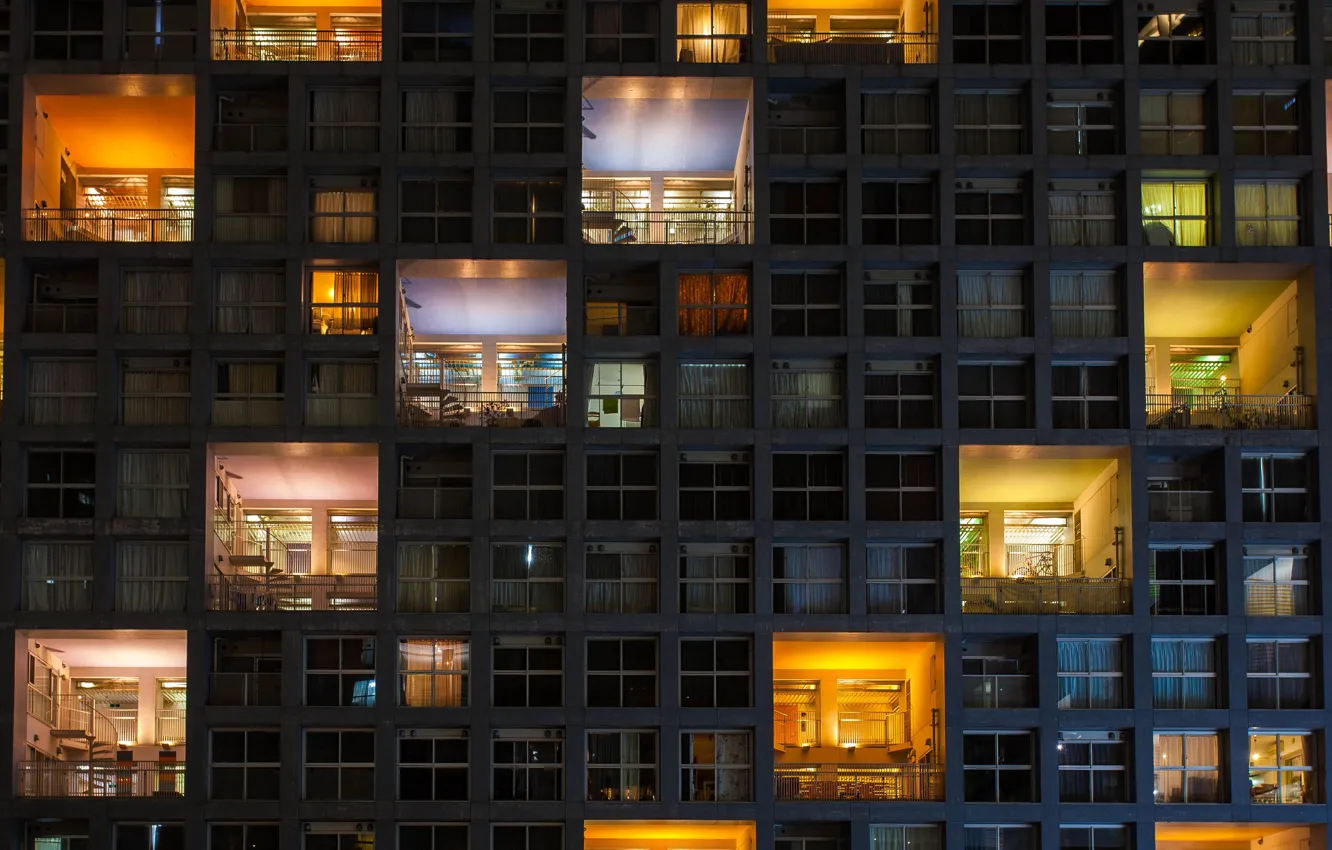 Photo wallpaper light, the city, house, Windows