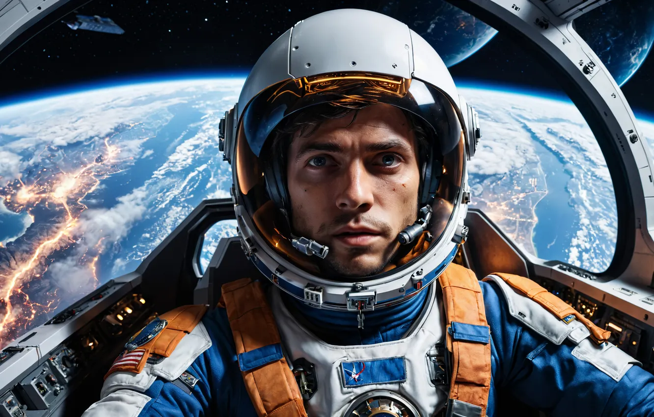 Photo wallpaper space, earth, astronaut, the suit, guy
