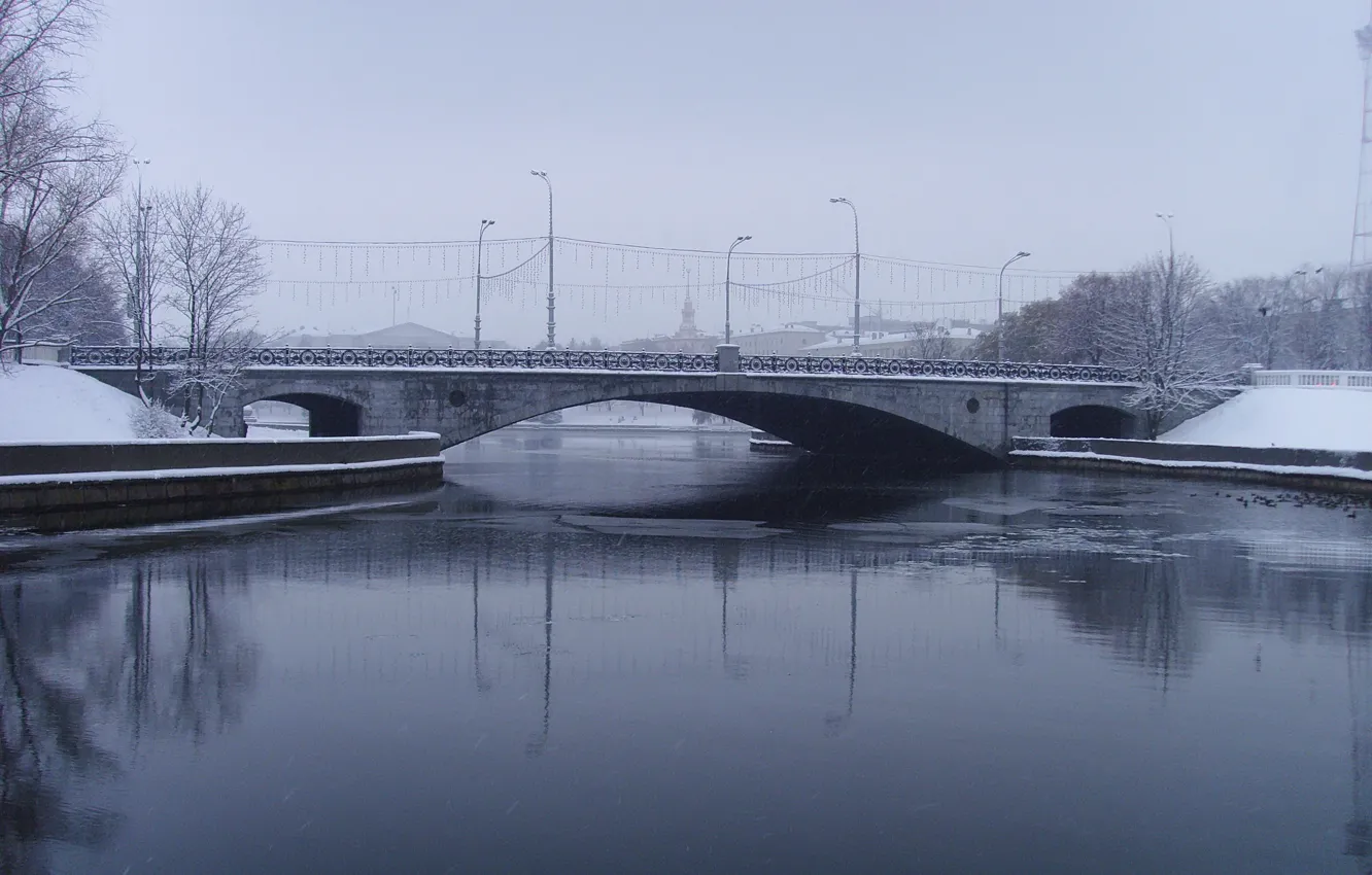 Photo wallpaper winter, bridge, mediocrity, Minsk, Svisloch