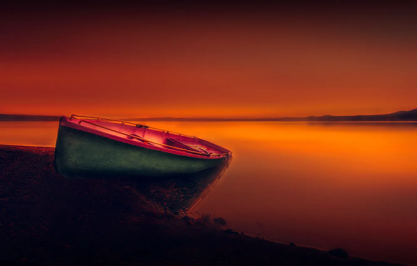 Photo wallpaper sea, the sky, surface, shore, boat