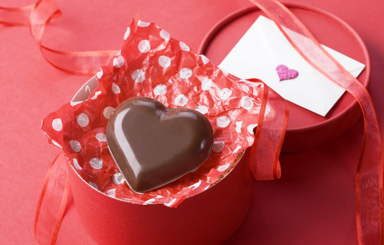 Photo wallpaper letter, red, gift, heart, chocolate, tape, box