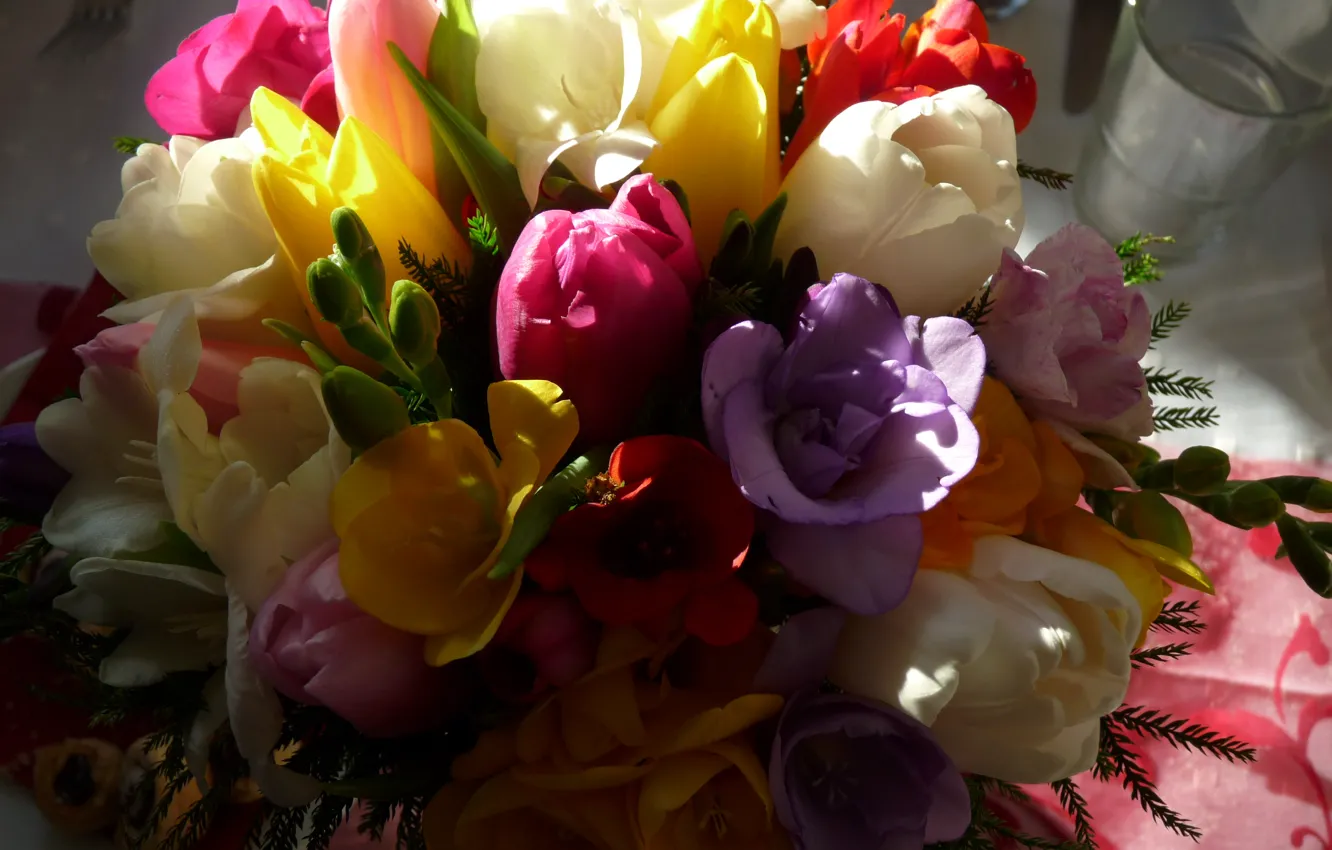 Photo wallpaper bouquet, tulip, freesia