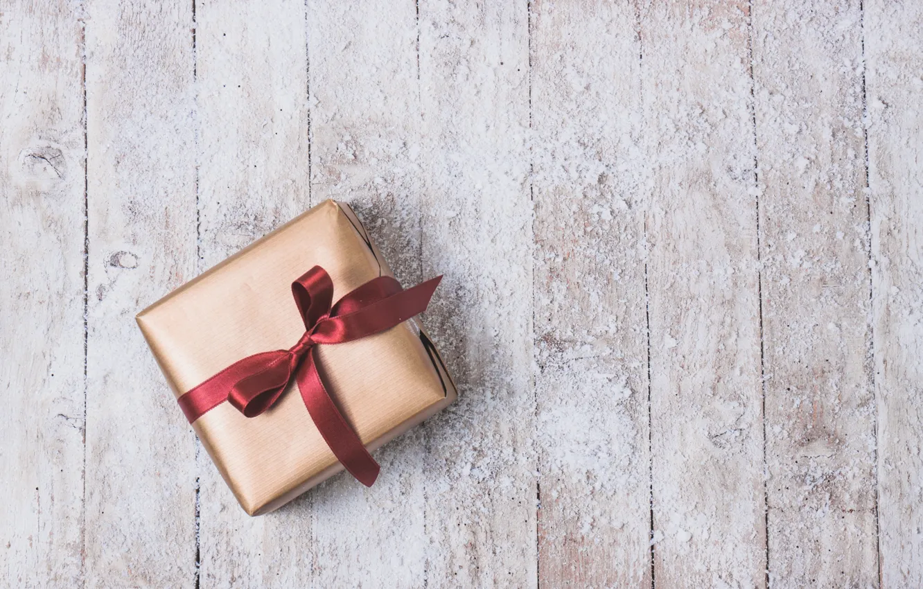 Photo wallpaper holiday, gift, tape, golden, wood, gift, bow