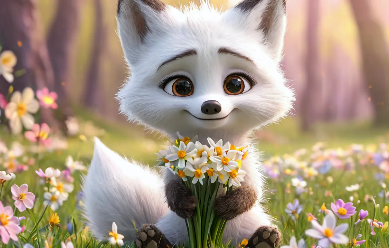 Photo wallpaper animal, cartoon, spring, Fox, Fox, Fox