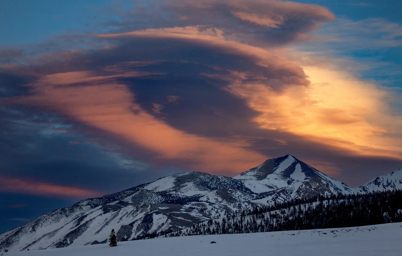 Photo wallpaper winter, clouds, snow, mountains