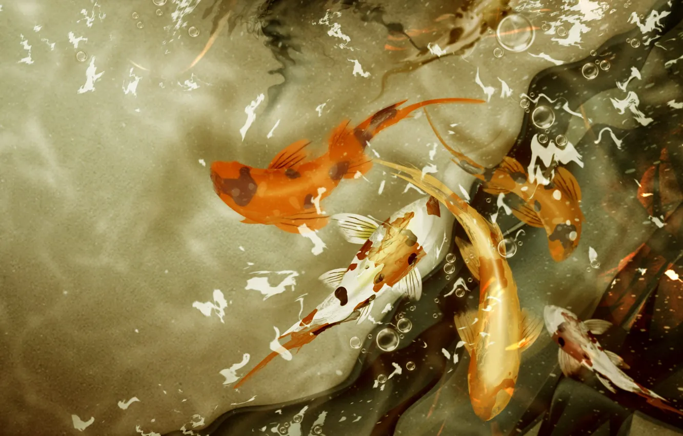 Photo wallpaper water, 155, goldfish