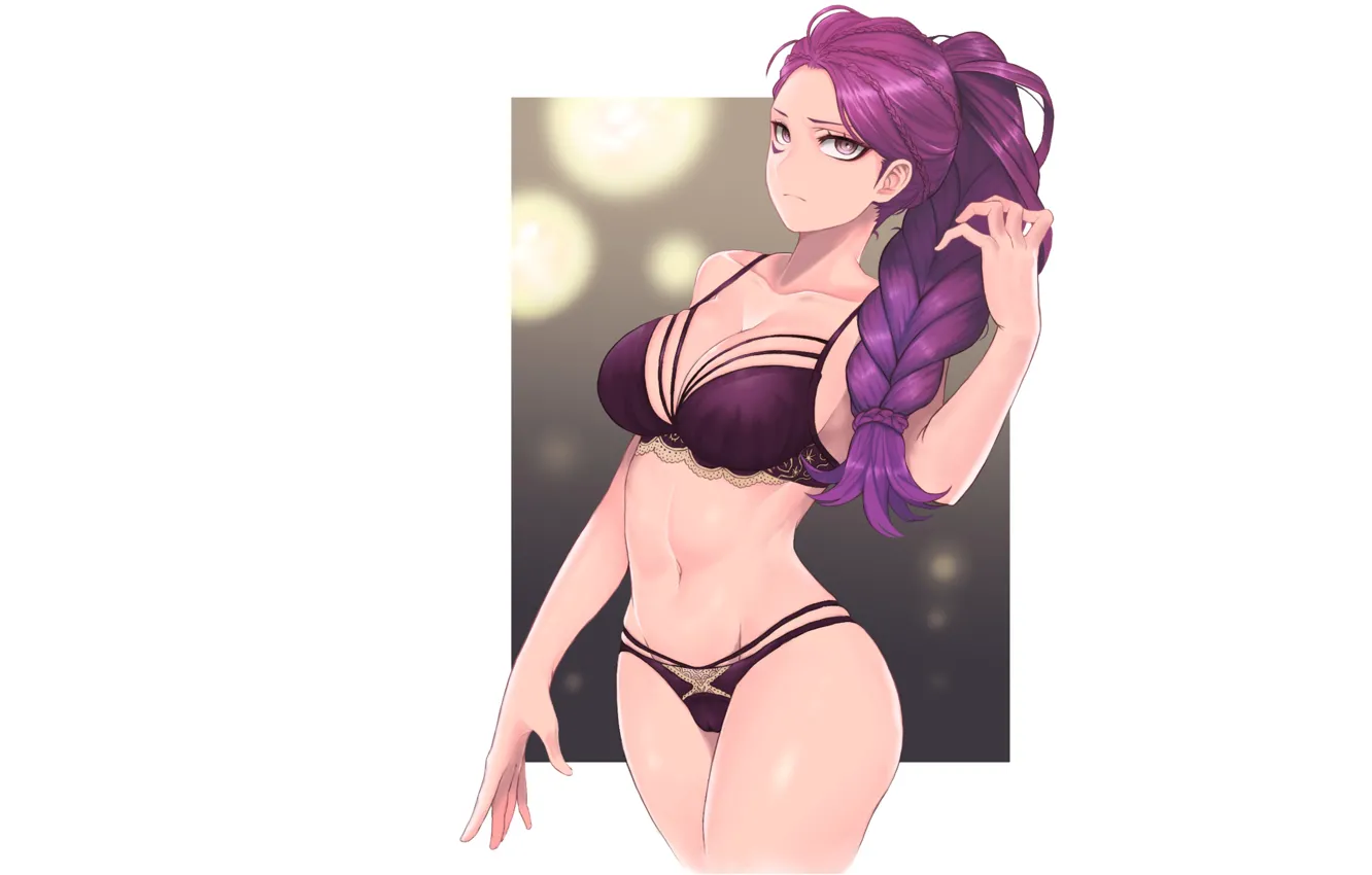 Photo wallpaper girl, hot, sexy, bra, anime, purple, babe, underwear