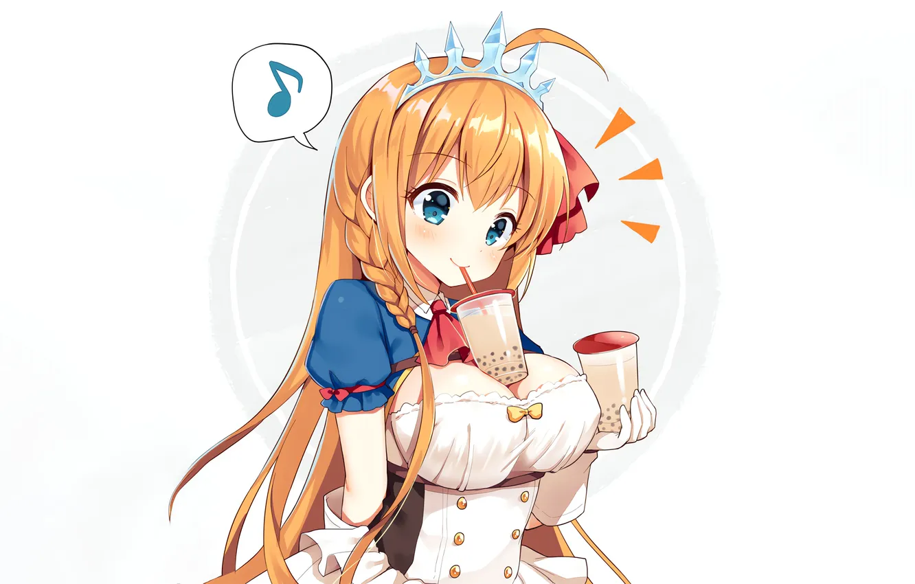 Photo wallpaper girl, sexy, cleavage, blouse, long hair, boobs, sexy girl, anime