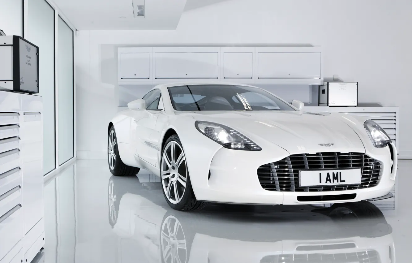 Photo wallpaper white, reflection, Aston Martin, Boxing, Aston Martin, white, One-77