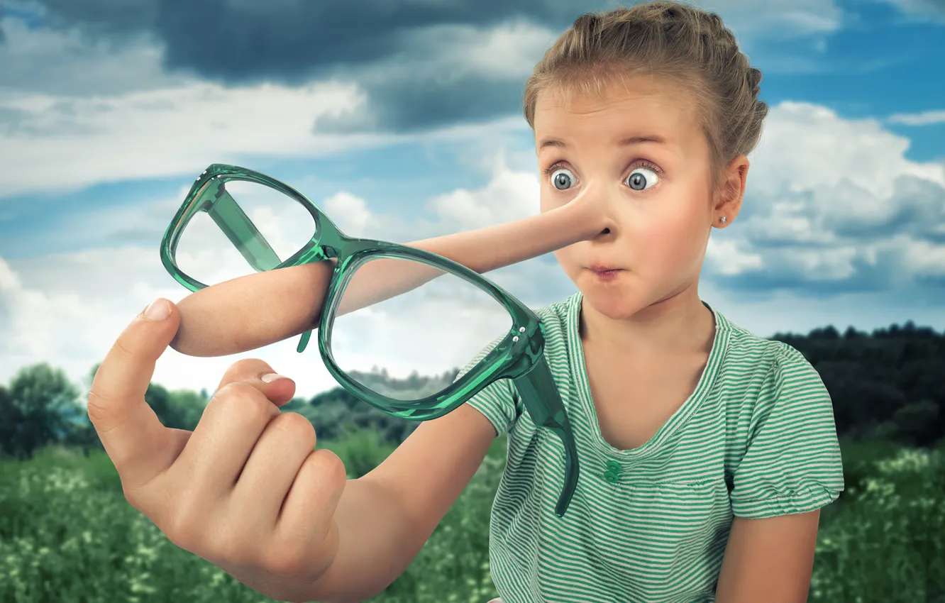 Photo wallpaper eyes, nose, glasses, girl, the expression, fan, Pinocchio