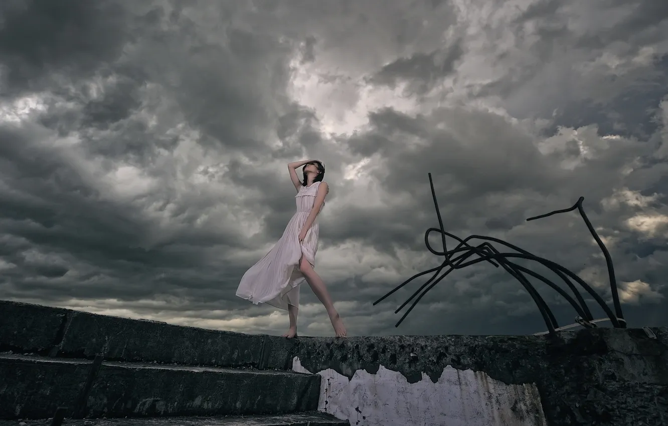 Photo wallpaper the sky, girl, background