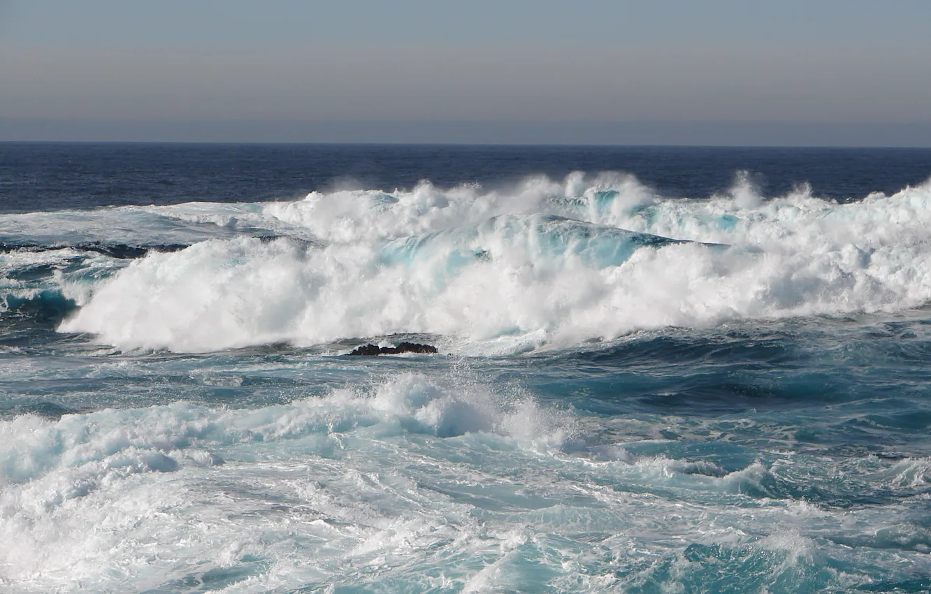 Photo wallpaper sea, wave, foam, water, the ocean, horizon, surf