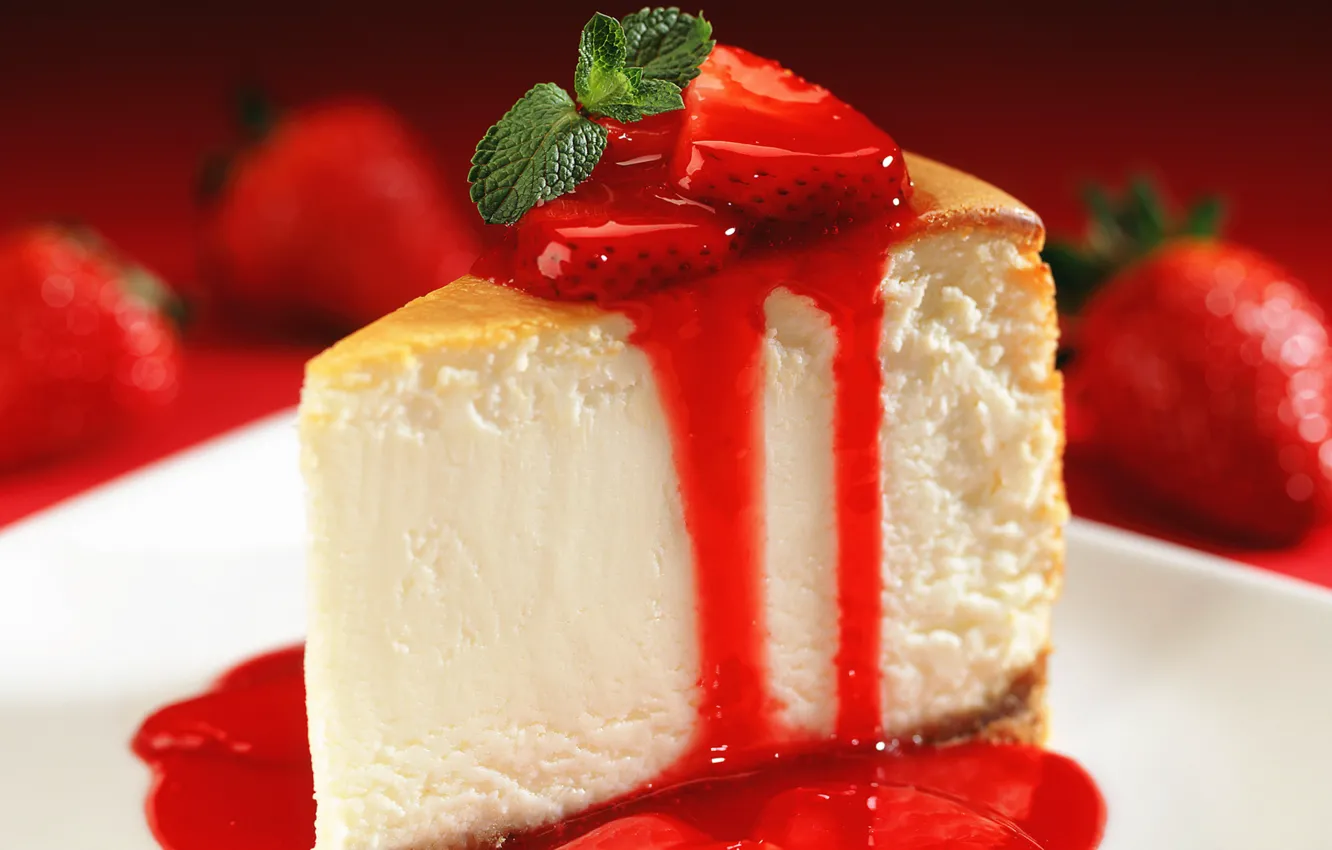 Photo wallpaper berries, food, strawberry, cake, cake, cake, cream, dessert