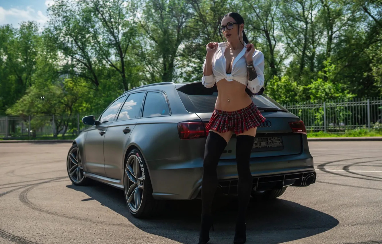 Photo wallpaper girl, sexy, Audi, sweetheart, model, bright, stockings, makeup