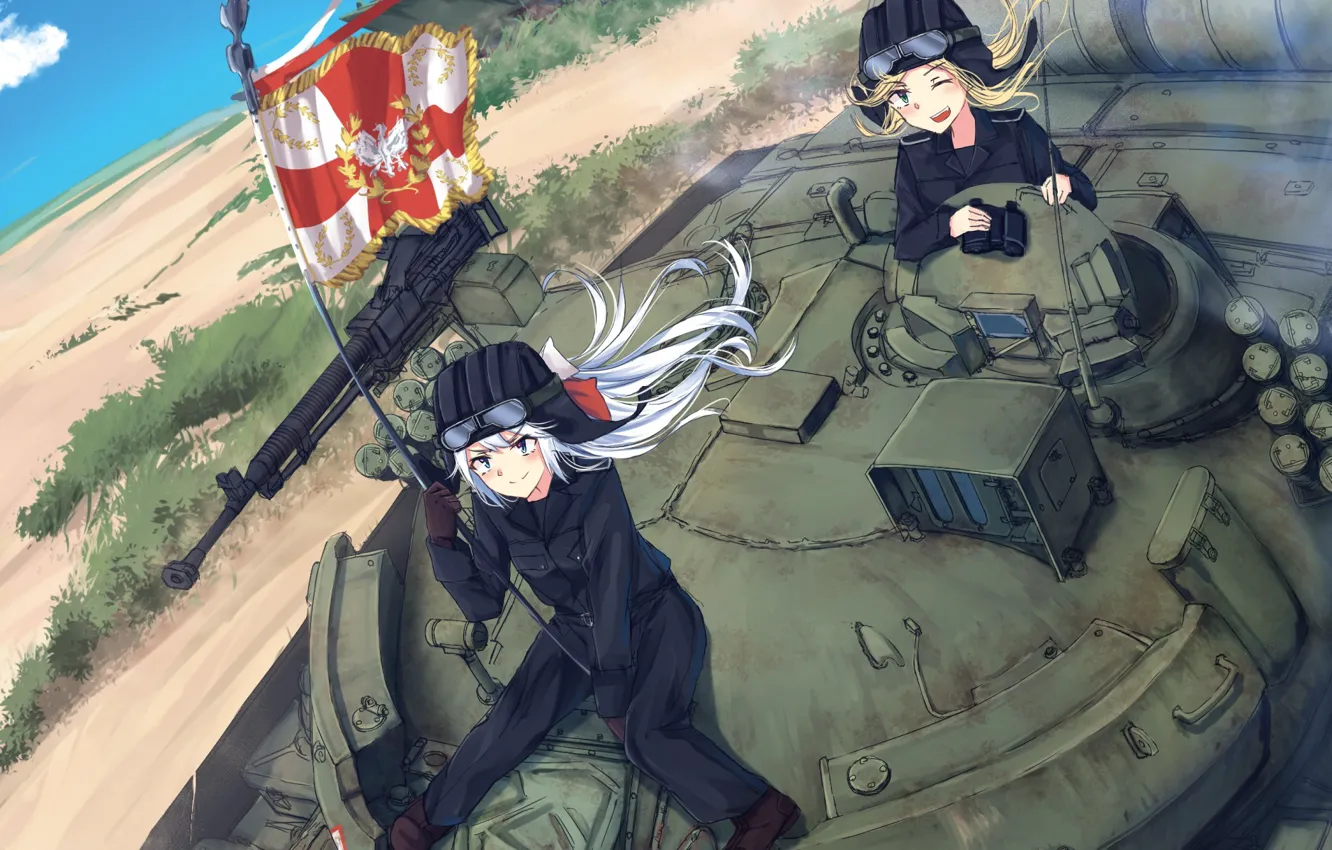 Photo wallpaper gun, weapon, war, anime, flag, tank, japanese, machine gun