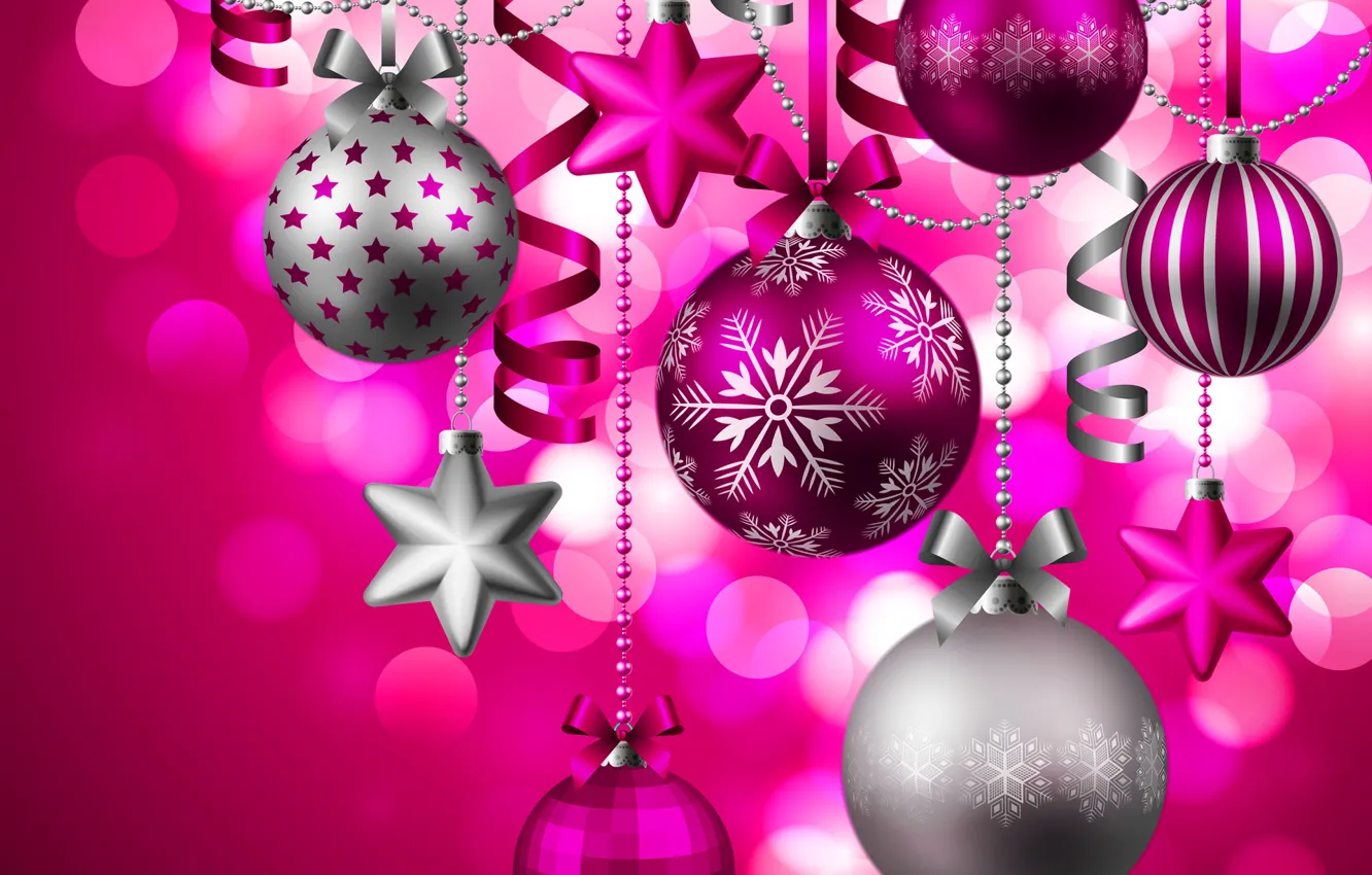 Photo wallpaper stars, balls, decoration, holiday, toy, Christmas