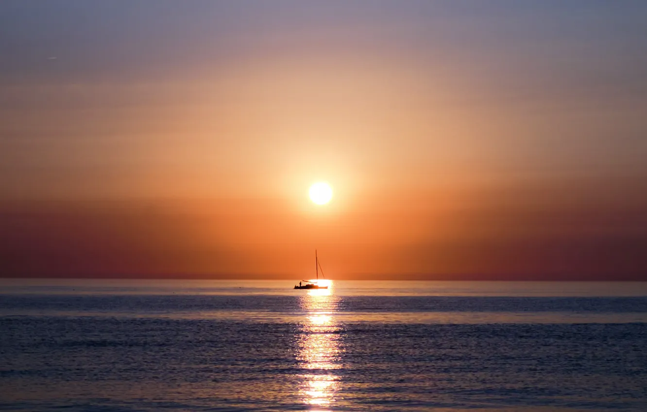 Photo wallpaper sea, night, boat