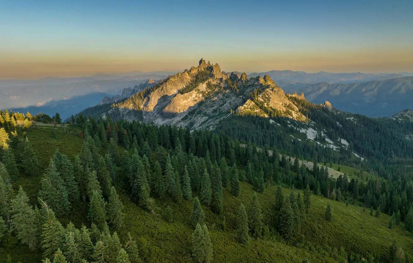 Photo wallpaper forest, landscape, mountains, valley