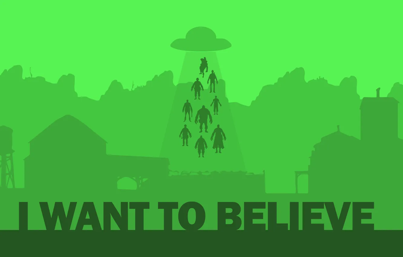 Photo wallpaper UFO, minimalism, aliens, kidnapping, aliens, green background, i want to believe, the x files