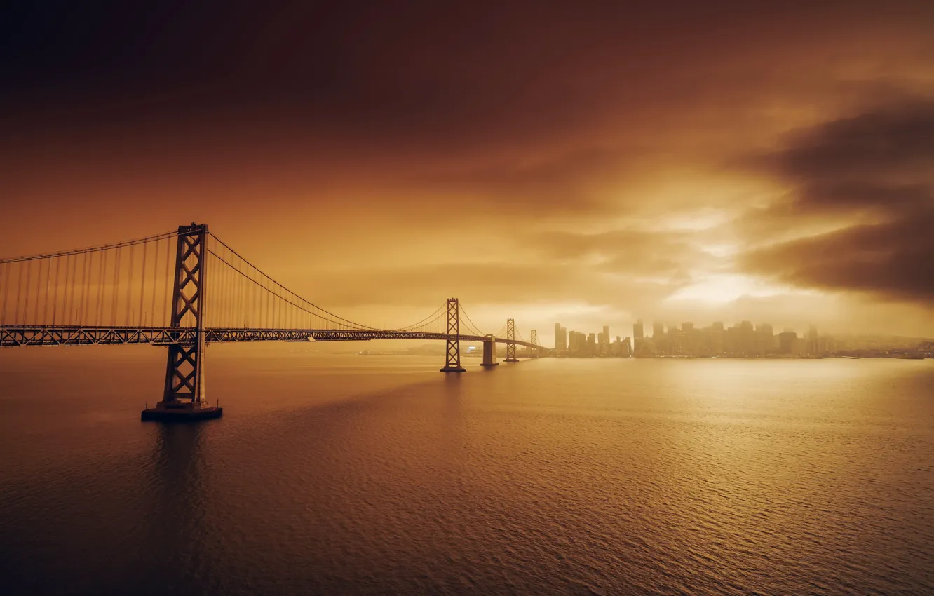 Photo wallpaper sunset, bridge, the city, Golden Gate Bridge, San Francisco