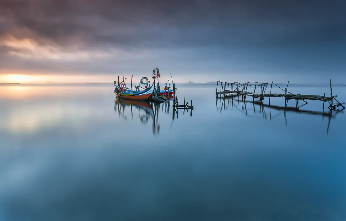 Photo wallpaper ocean, portugal, pier, boat, aveiro lagoon