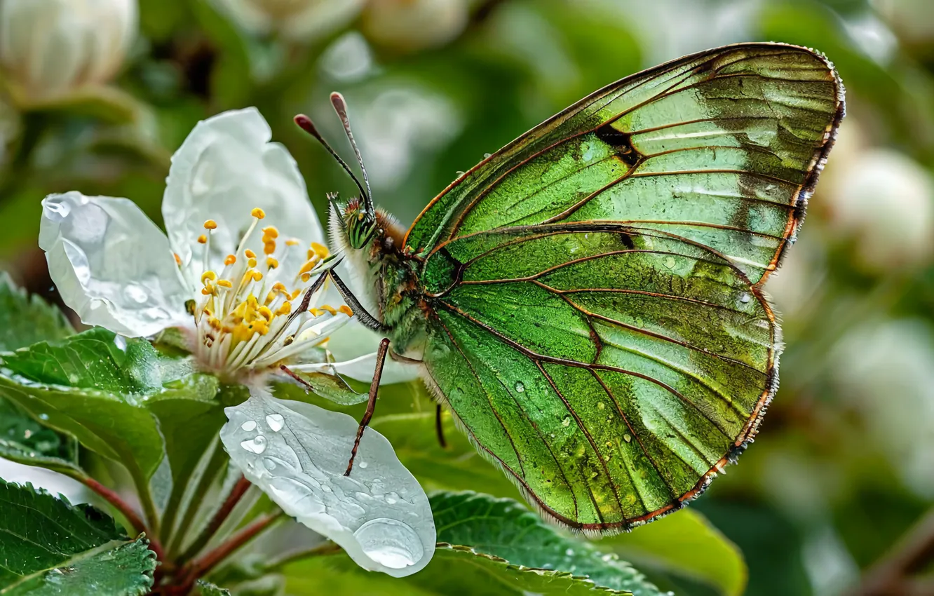 Photo wallpaper summer, green, butterfly, The Green Butterfly
