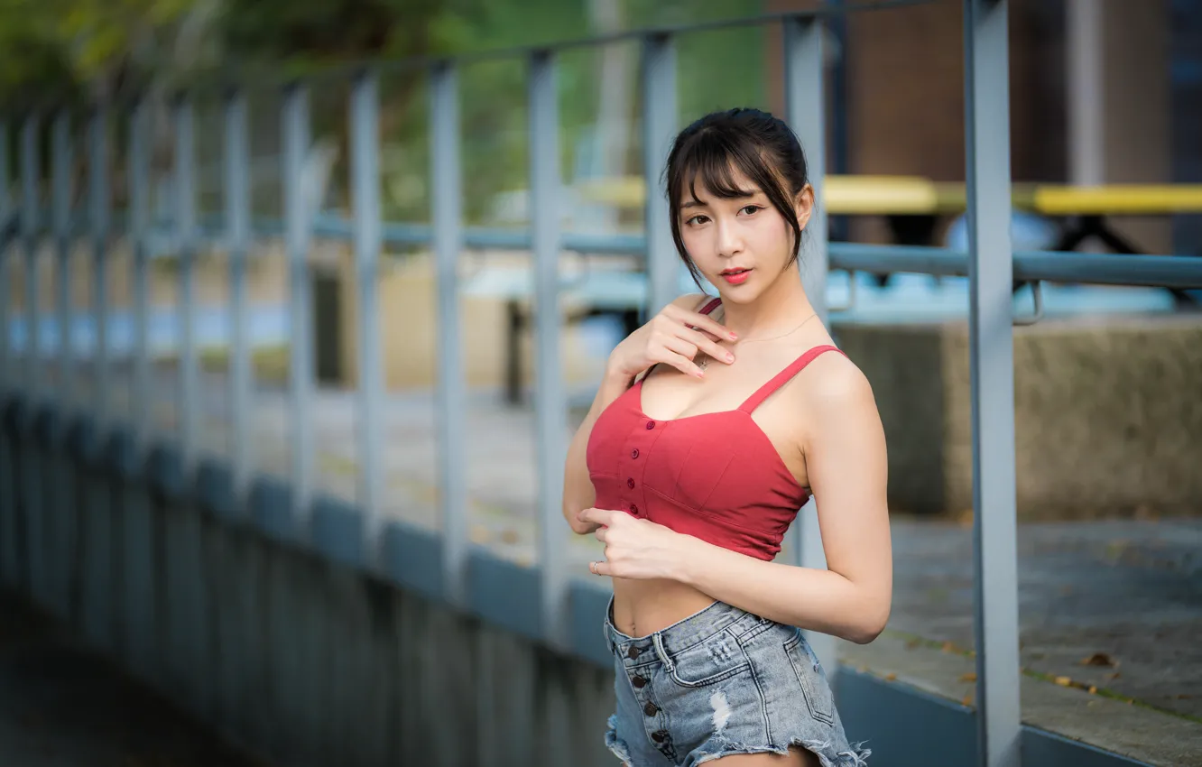 Photo wallpaper sexy, shorts, brunette, topic, Asian, bokeh