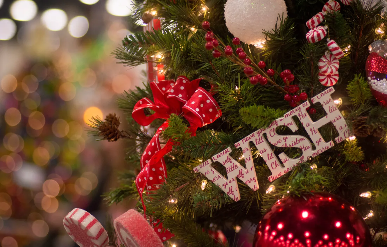 Photo wallpaper decoration, letters, desire, tree, candy, lollipops, bow