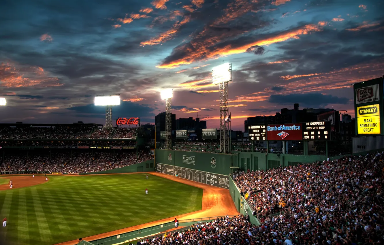 Photo wallpaper clouds, people, baseball, Boston, beysball, park, fenway