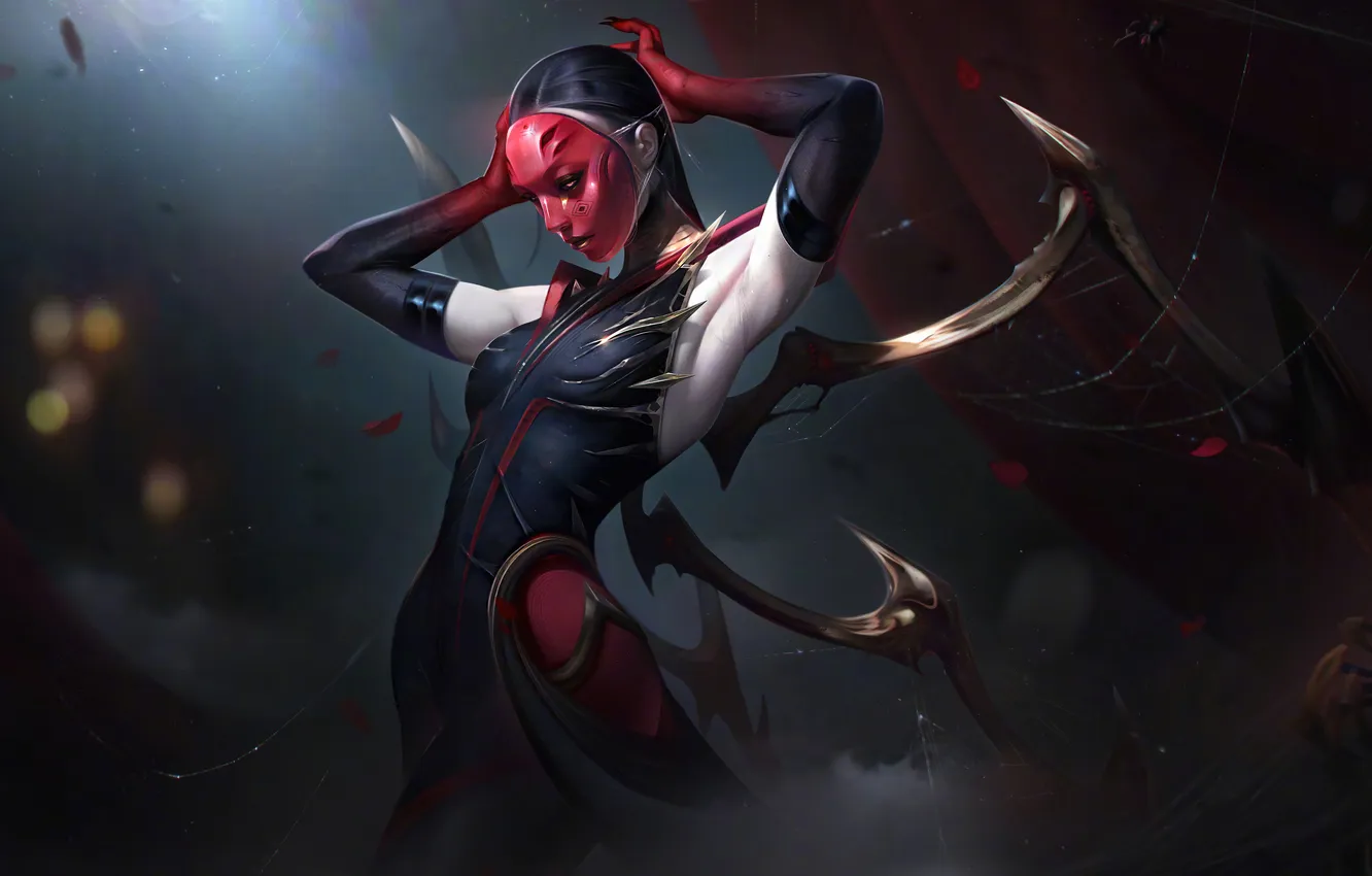 Photo wallpaper girl, art, Elise, black rose, Red Mask