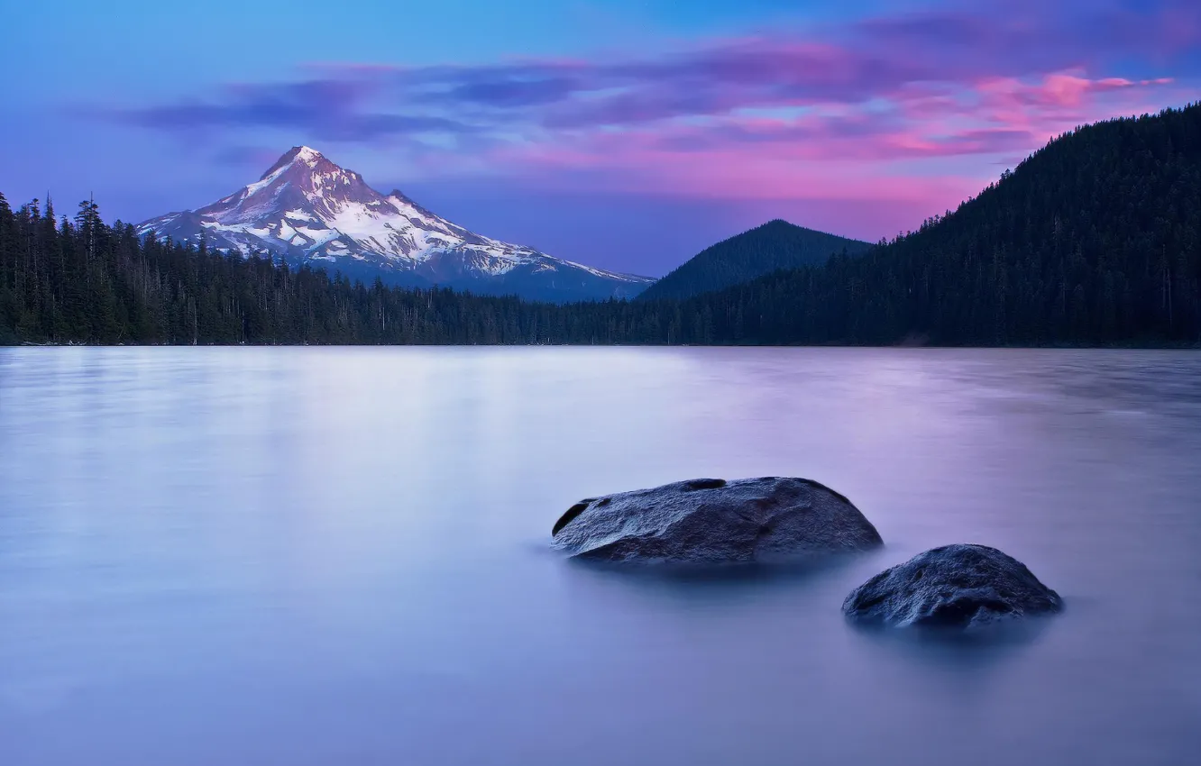 Photo wallpaper the sky, clouds, lake, stones, mountain, the evening, morning, excerpt