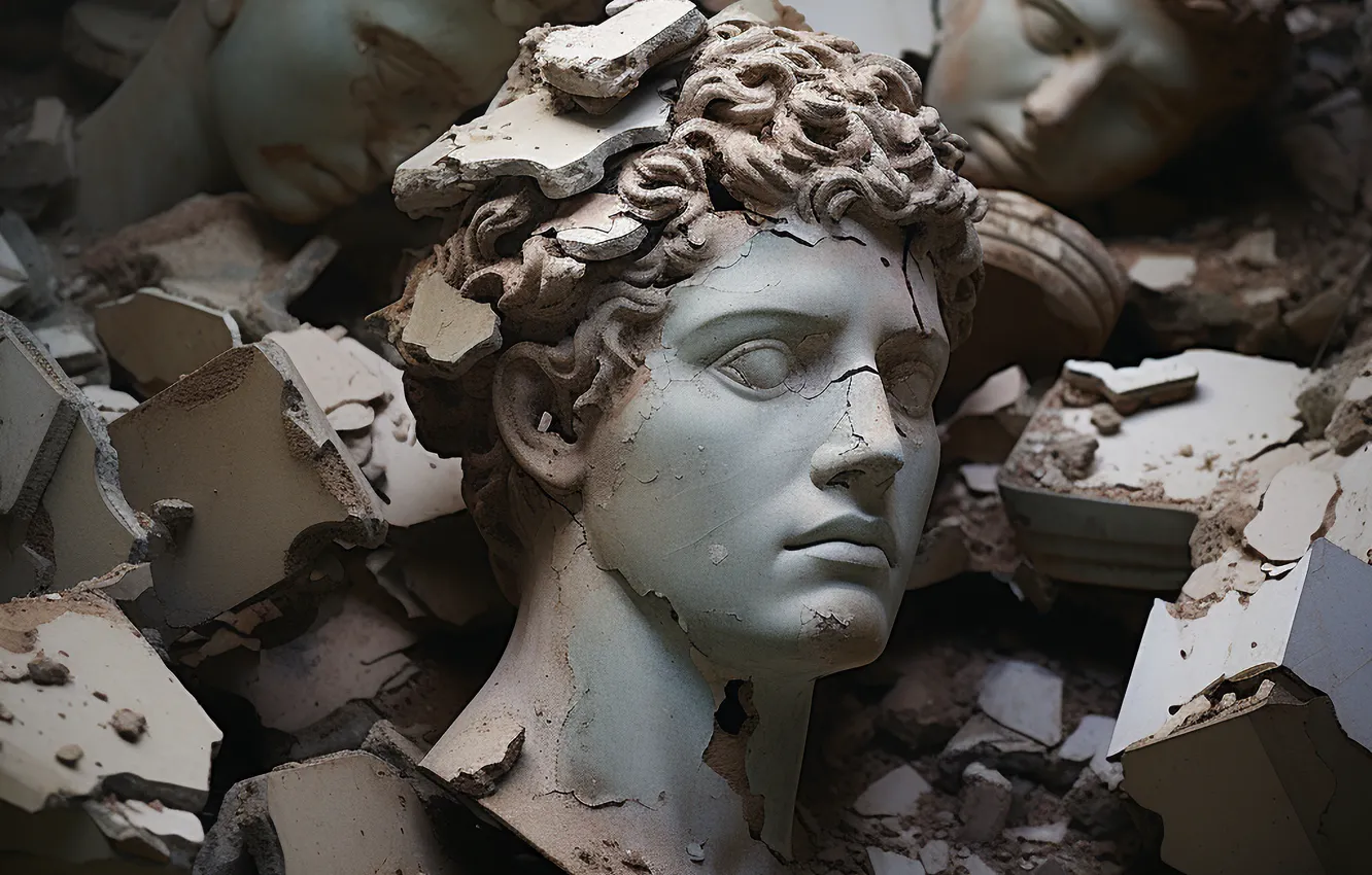 Photo wallpaper head, sculpture, bust, digital art, AI art, The Art of Artificial Intelligence, Greek busts, neural …