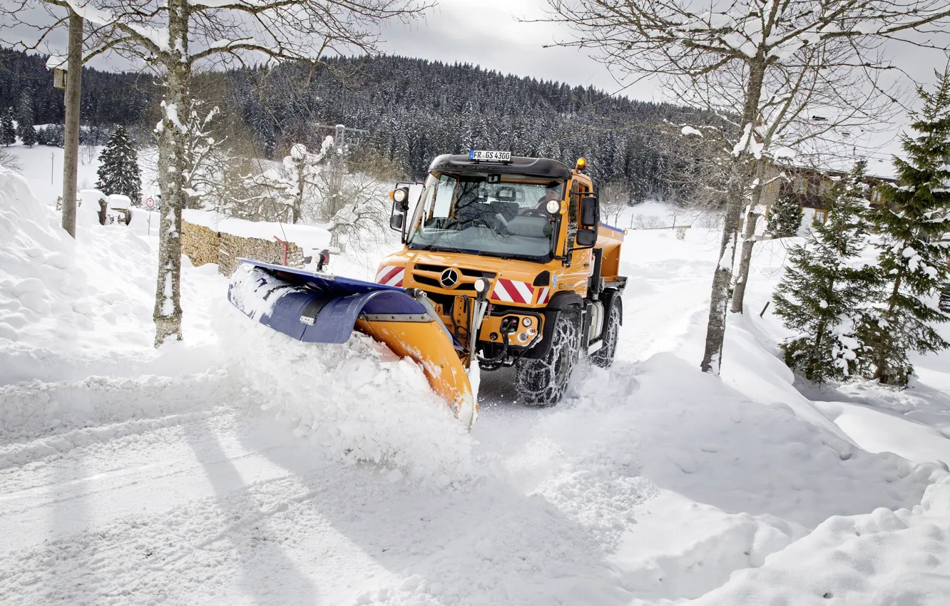 Photo wallpaper road, snow, Mercedes-Benz, machinery, Unimog, U430