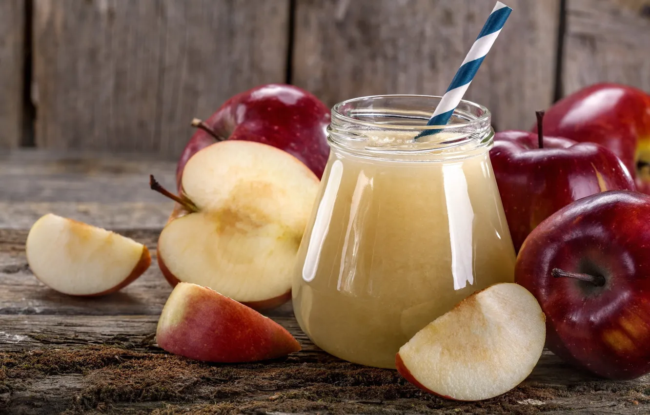 Photo wallpaper tube, slices, apples, drink, juice, glass