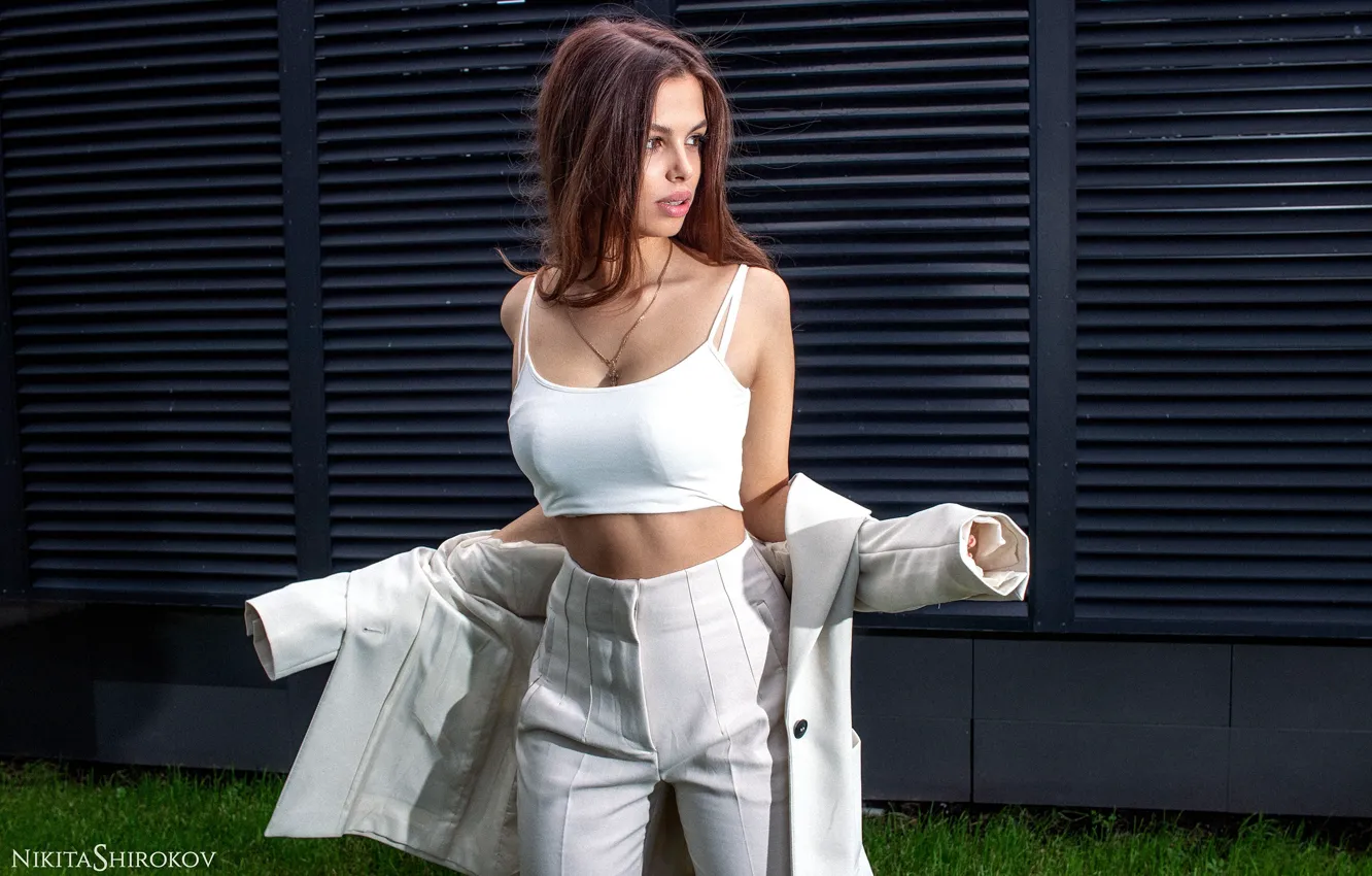 Photo wallpaper girl, pose, topic, jacket, pants, Nikita Shirokov