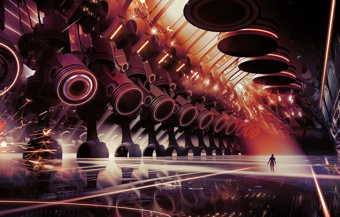 Photo wallpaper lights, reflection, mechanism, sparks, PSYOP